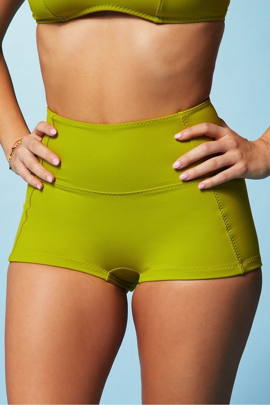 NWT Fabletics High-Waisted Shaping Swim Shorts XS Lime Green Beach Pool Resort